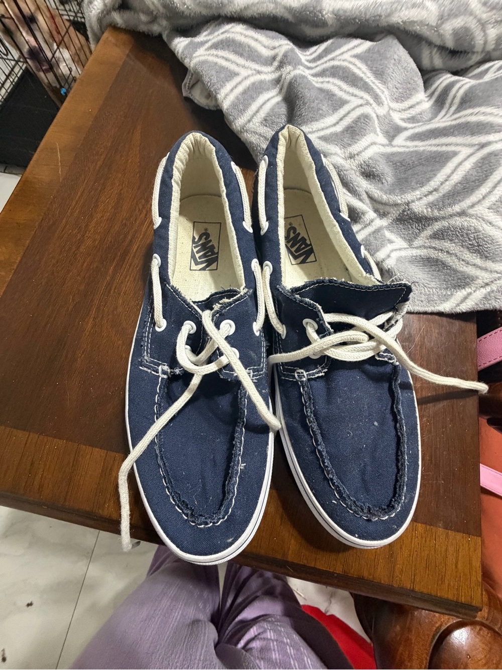 Vans Navy Canvas Boat Shoes with White Laces